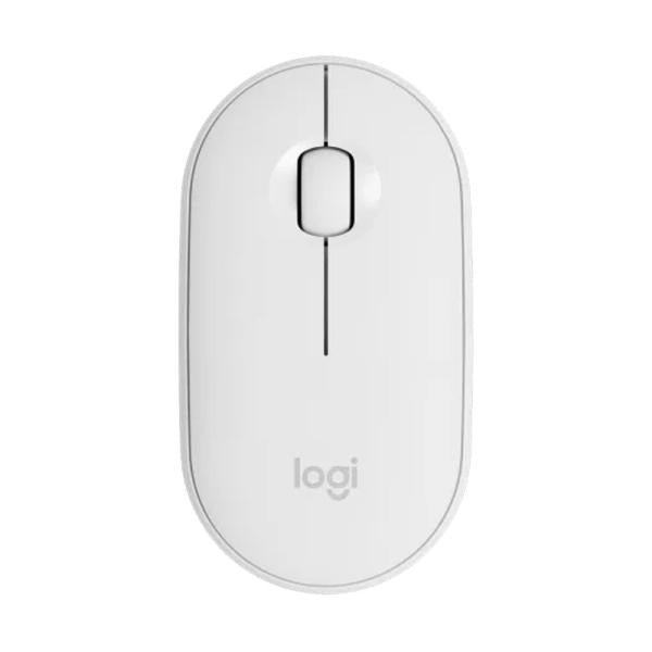 MOUSE LOGITECH PEBBLE M350 INALÁMBRICO BLUETOOTH / NANO RECEPTOR 1000 DPI 910-005770 - mouse blanco vista superior compacta