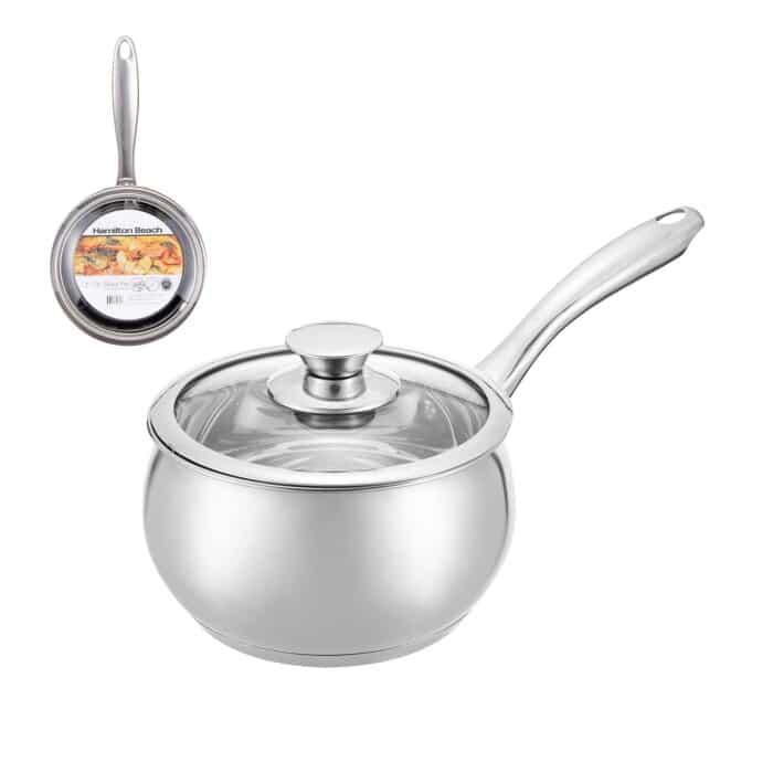 Hamilton Beach Sauce Pan Acero Inox 1.9L | 2Qt C/Tapa Vidrio Induccion Profesional Hbq101