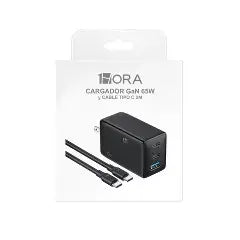 CARGADOR 65W 3 PUERTOS 2 TIPO C 1HORA GAR322 NEGRO