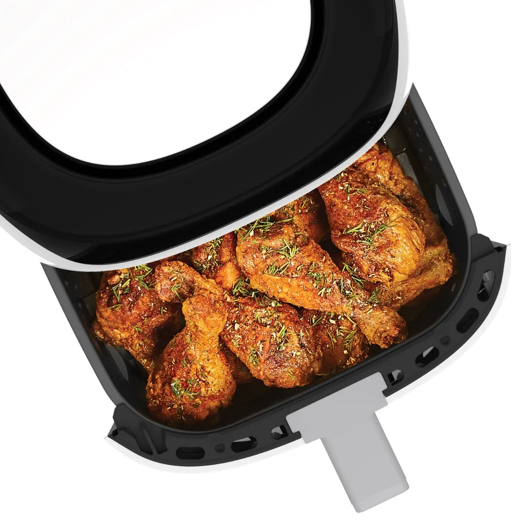 Power Xl Freidora De Aire Vortex Digital 5.7L Blanca Af-E6001-H-La con pollo frito crujiente en canasta, panel digital y capacidad 5.7L