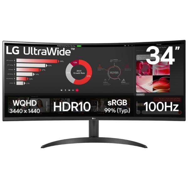 MONITOR LG GAMING LG 34WR50QK-B 34" CURVO 3440×1440 100HZ WQHD VA HDR10 DP Y HDMI