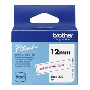 Cinta Brother P-touch BTAG232 12mm x 4m Roja sobre Blanco