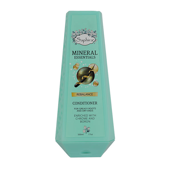 ACONDICIONADOR SAPHIRA MINERAL ESSENTIALS REBALANCE 500 ML 17 OZ PARA RAÍCES GRASAS Y PUNTAS SECAS