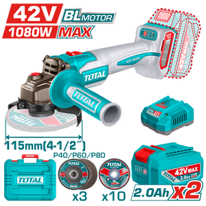 He/esmeriladora angular total 41/2 42v 1080w con 2 baterías utagli4108112