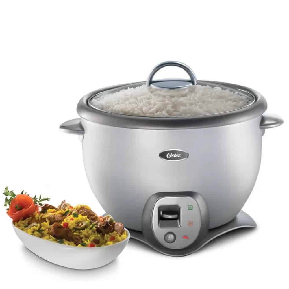 Olla Arrocera Oster Multiusos Con Función De Sofrito - 7 Tazas - Antiadherente - Tapa De Vidrio Termoresistente - Función Automática Mantener Caliente - Incluye Taza Medidora Y Cucharón - Color Silver