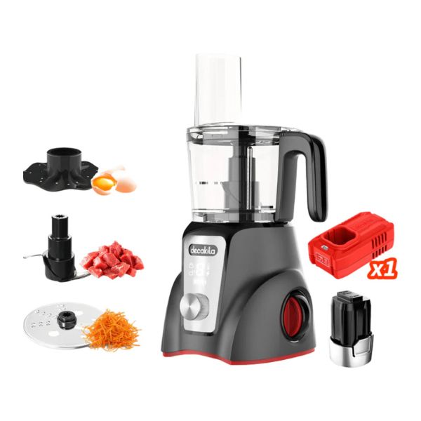 Imagen del PROCESADOR ALIMENTOS 16V 1.25L NEGRO C/BAT KUMG027B Decakila con accesorios incluidos y capacidad de 1.25L.