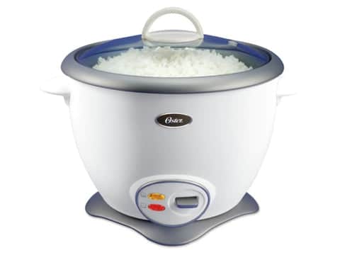 Olla Arrocera Oster - 7 Tazas - Antiadherente - Tapa Vidrio Refractario Acero Inoxidable - Base Cóncava - Función Automática Mantener Caliente - Blanco