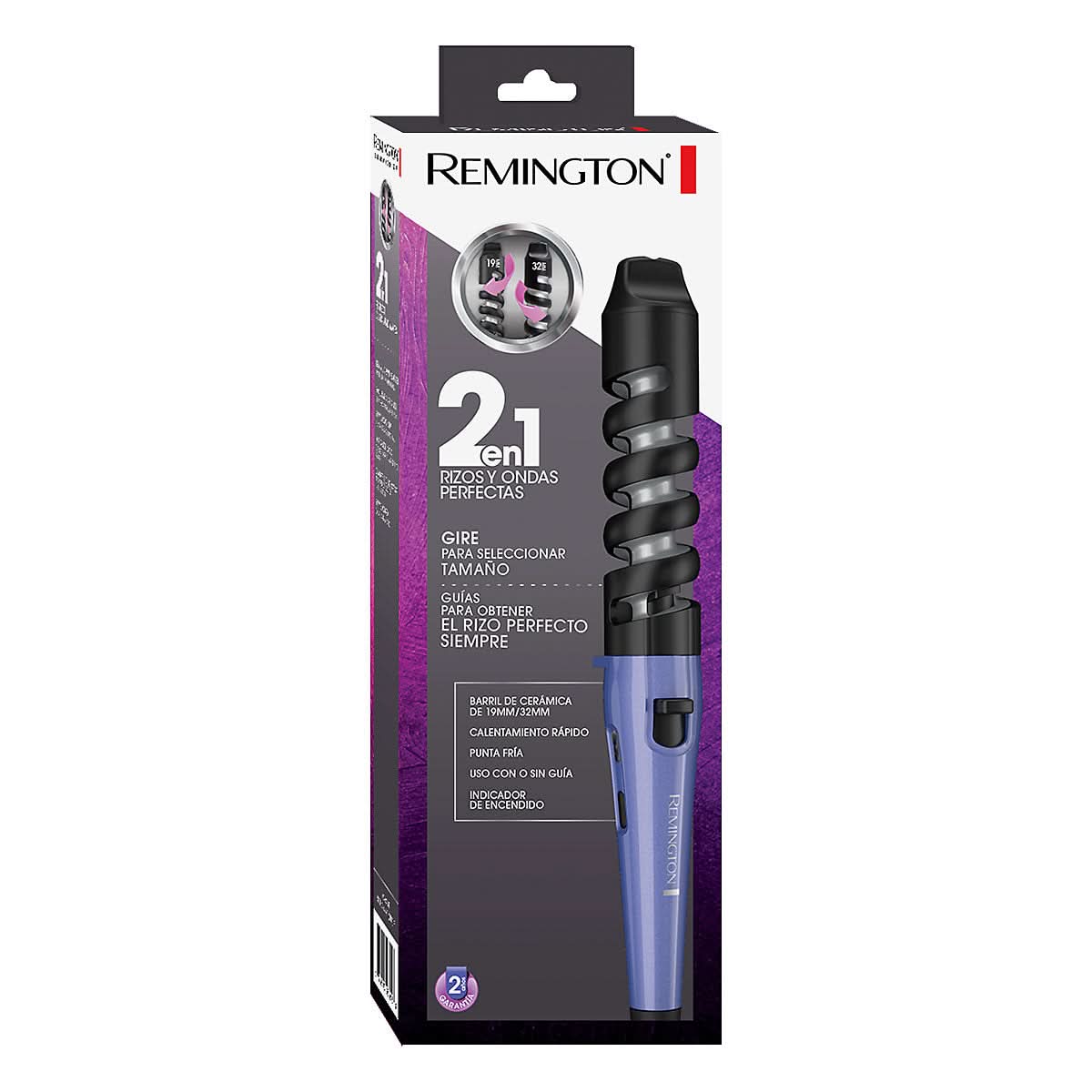 Ondulador Y Rizador Con Guias Facil De Usar Remington Ci63N1 en caja mostrando espiral y acabado cerámico