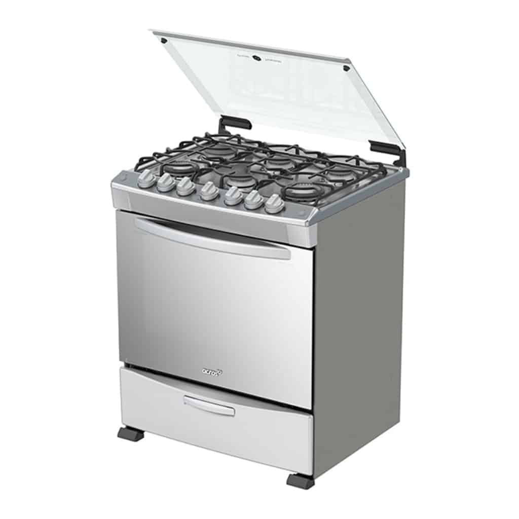 Cocina A Gas Acros 30" Capelo Cristal Templado 4+2 Quemadores Hierro Fundido