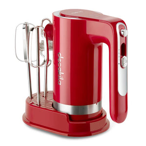 Batidora de mano Decakila 11.1V, 7 velocidades, negra, batería R, modelo KMMX006B, 90W, con ganchos y espumador, color rojo.