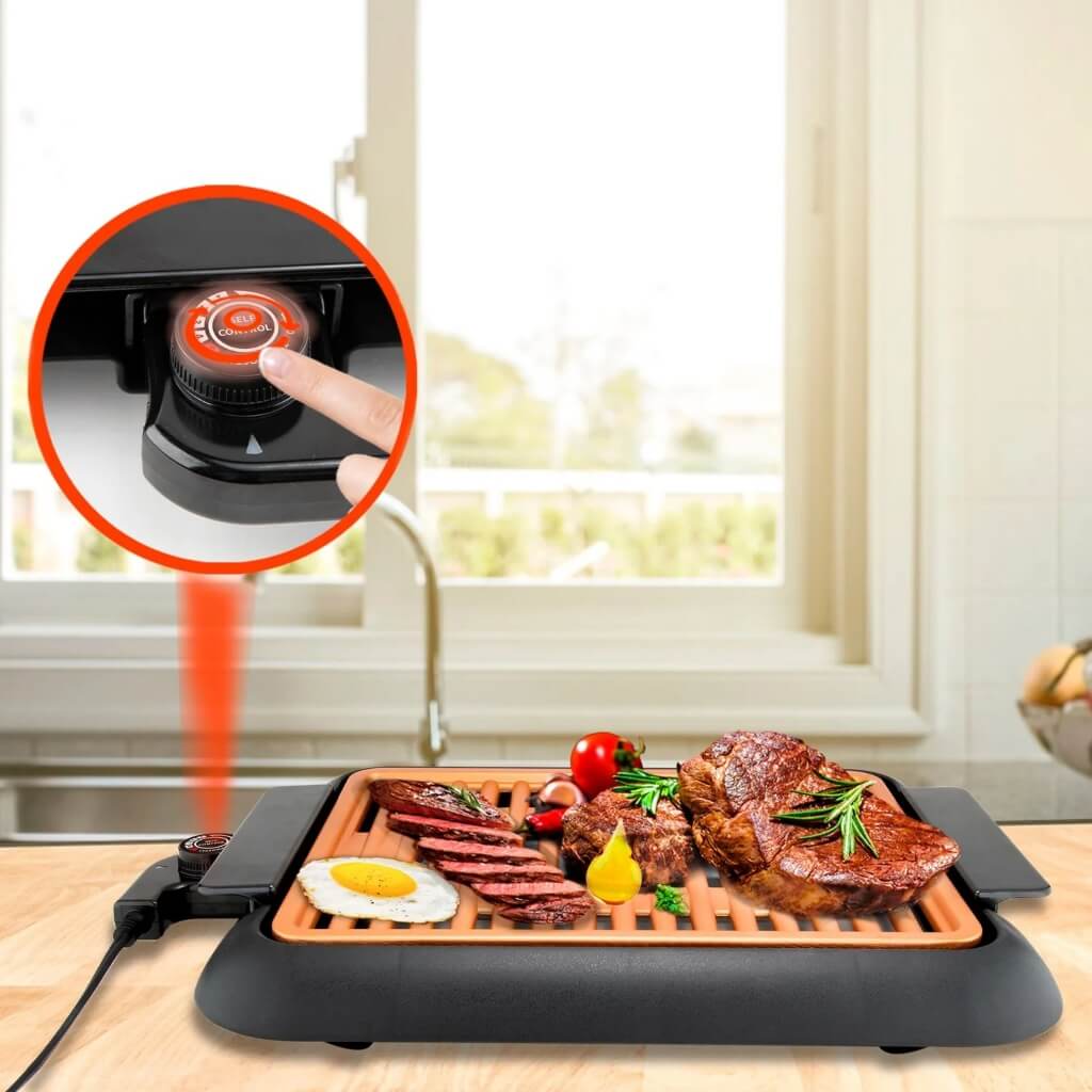 PARRILLA ELECTRICA 1200W L380XW250MM KUEC028B Decakila con función de ajuste de temperatura y cocción de carnes y vegetales en cocina