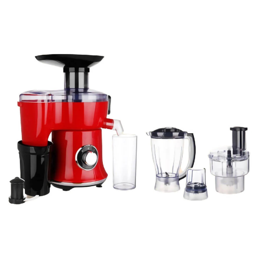 PROCESADOR DE ALIMENTOS 1.5L 400W KUJC004R Decakila, color rojo y negro, con accesorios y cuchillas de acero inoxidable.