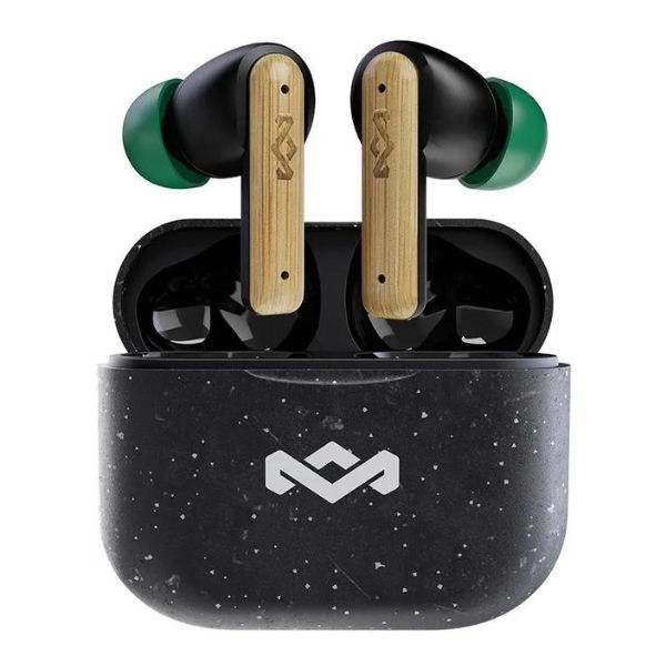 Audífonos bluetooth Little Bird negros con diseño ecológico y moderno, modelo TWS JE123SB, ideales para un sonido de calidad.