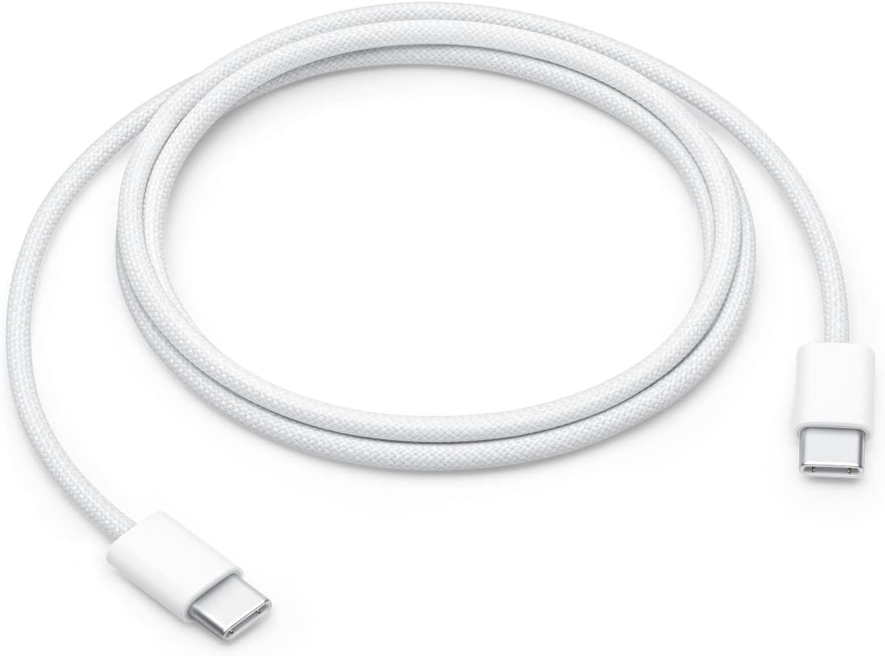 APPLE CABLE 1M USB C A C white USB-C charging cable with connectors on both ends for fast charging and data transfer.