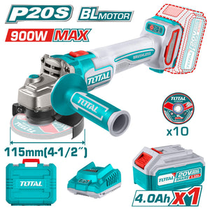 He/esmeriladora angular total 41/2 20v con 1 batería 4ah utagli271531 1000