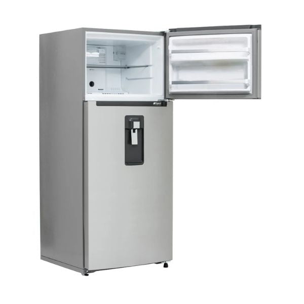 Refrigerador Whirlpool 18 pies acero inoxidable con dispensador de agua WT1865A, diseño elegante y eficiente energético.