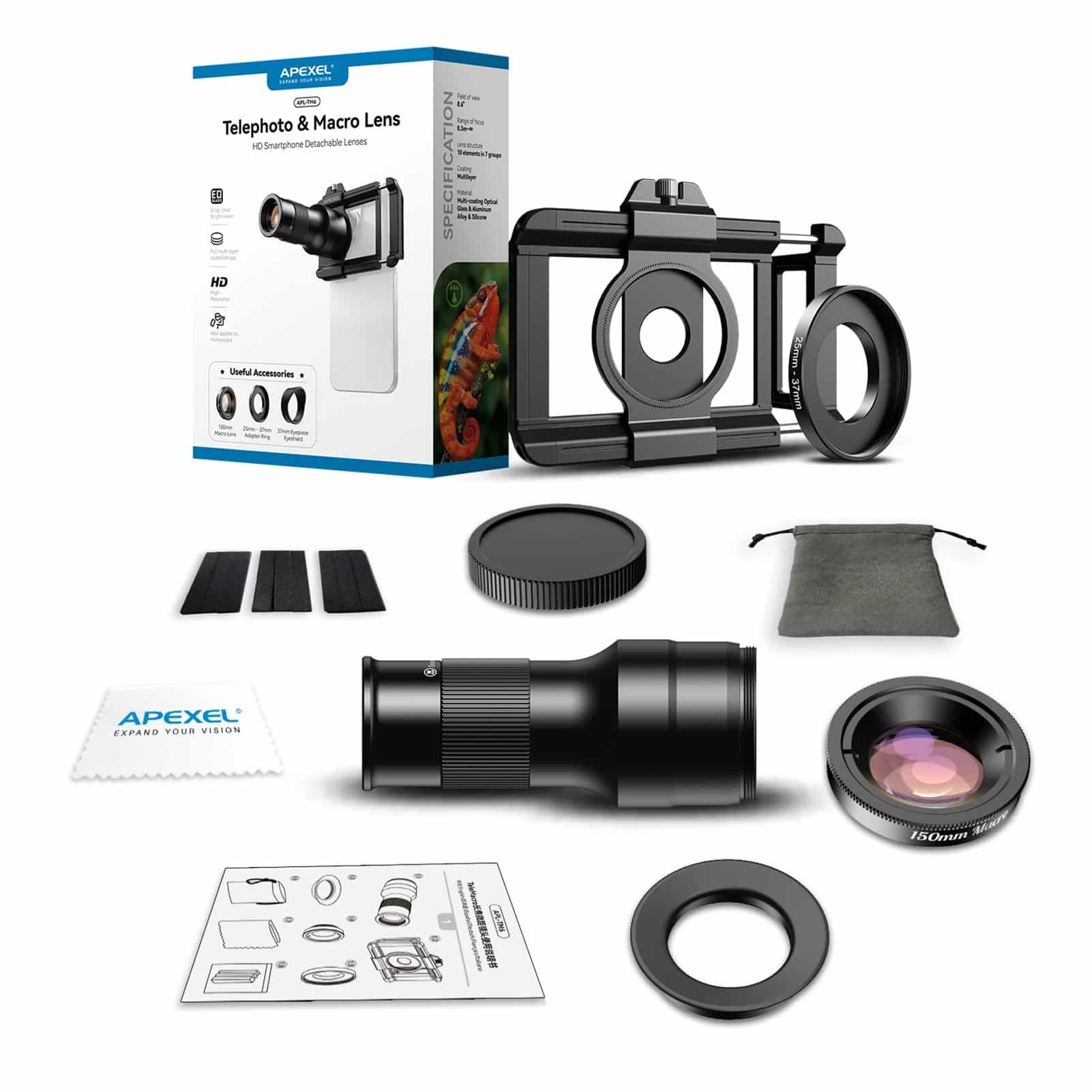 Monocular Apexel Apl-Tm6 Kit De Teleobjetivo Macro Para Teléfono Móvil, Teleobjetivo 6X + Lente Macro De 150Mm Con Soporte Para Teléfono Gatgets Y Otros Productos Costa Rica