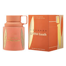 ARMAF ODYSSEY LICHI LUSH EDP 100ML perfume bottle and packaging in peach and gold design