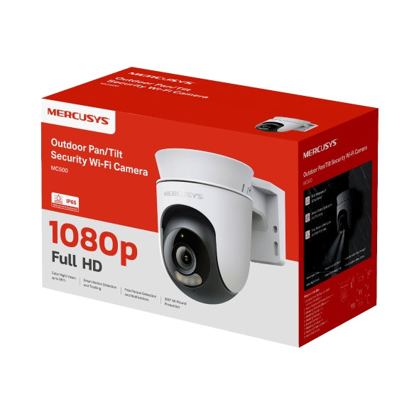 CÁMARA EXTERIOR MERCUSYS MC500 1080P FULL HD PAN/TILT WIFI VISIÓN NOCTURNA COLOR IP65 AUDIO BIDIRECCIONAL