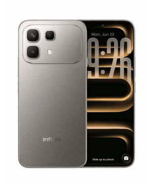 Celular Infinix Note 60 Pro 256GB en color gris, mostrando su diseño elegante y pantalla de inicio.
