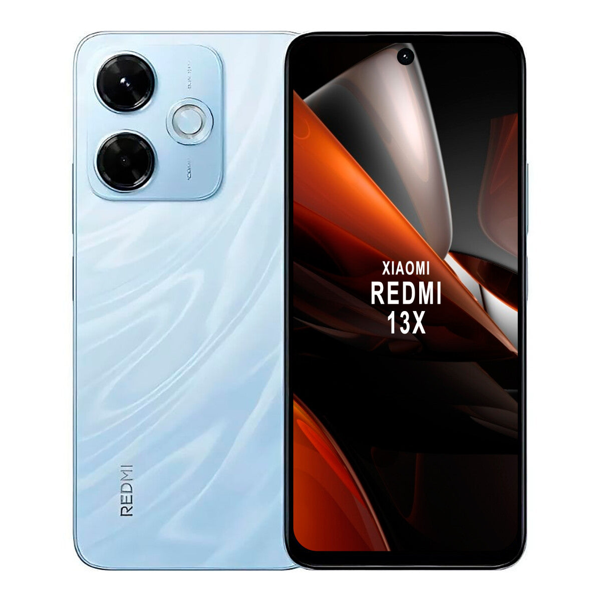 CELULAR XIAOMI REDMI 13X / 256GB 8GB white front and back view showcasing dual cameras and display