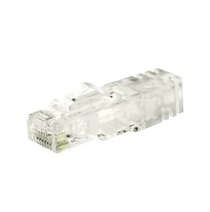 Conector RJ45 macho categoría 6 transparente, ideal para redes de alta velocidad y cables de 23-24 AWG.