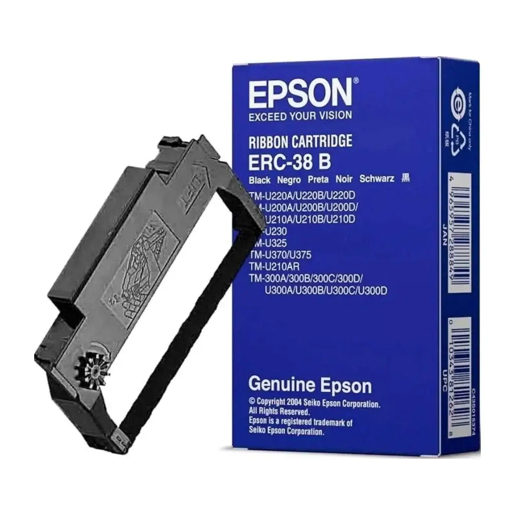 cinta de impresión EPSON ERC-38B en su empaque original, 100% original y entrega rápida de 24 a 48 horas.