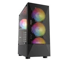 Gabinete gamer viper 650W ARGB con cuatro ventiladores ARGB y diseño moderno.