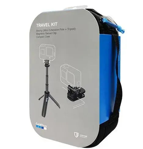 Kit de viaje GoPro Shorty, incluye vara de extensión y trípode, clip magnético y estuche compacto.