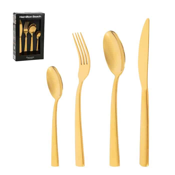 Hamilton Beach Set De Cubiertos 24 Pzas Acero Inoxidable Polish Gold Hpa101G-24 Cuchillos Y Otros Costa Rica