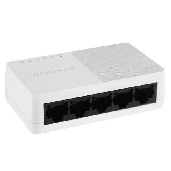 SWITCH 4 PUERTOS HIKVISION DS-3E0105D-E(O-STD)/US 301802625 compact white 4-port network switch, front view
