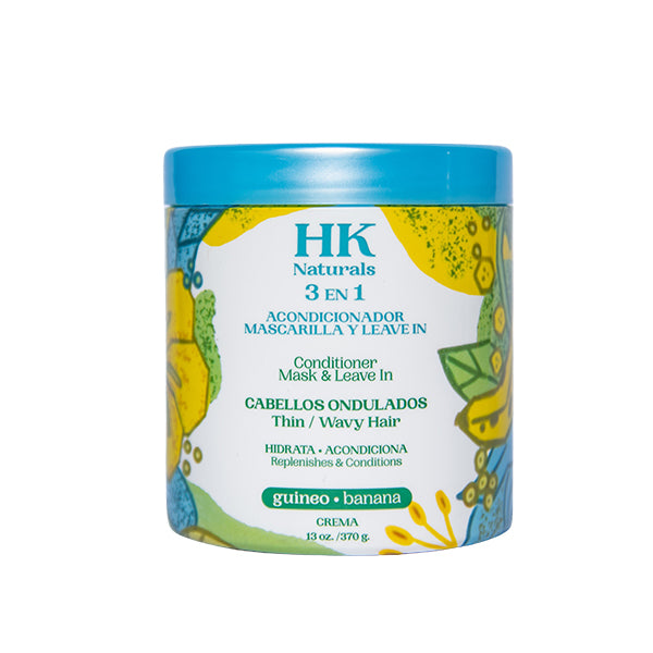 Tratamiento Nat Hidratante Banana - HK Naturals 3 en 1 acondicionador mascarilla y leave in para cabellos ondulados