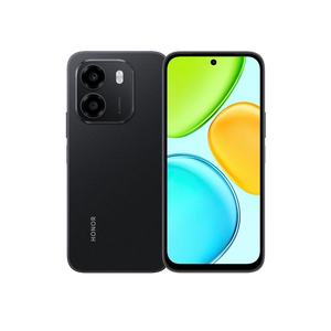 Teléfono celular Honor X6e 4GB 256GB negro con pantalla de 120 Hz, cámara de 50 MP y batería de 7500 mAh, vista frontal y trasera.