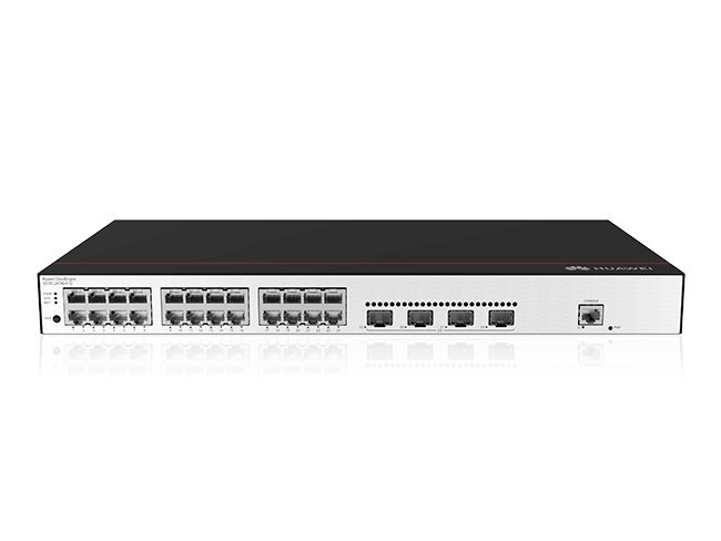 S5735-L48P4XE-A-V2 switch front view with 48 GE PoE+ ports, 4 x 10G SFP+ uplinks and internal AC power