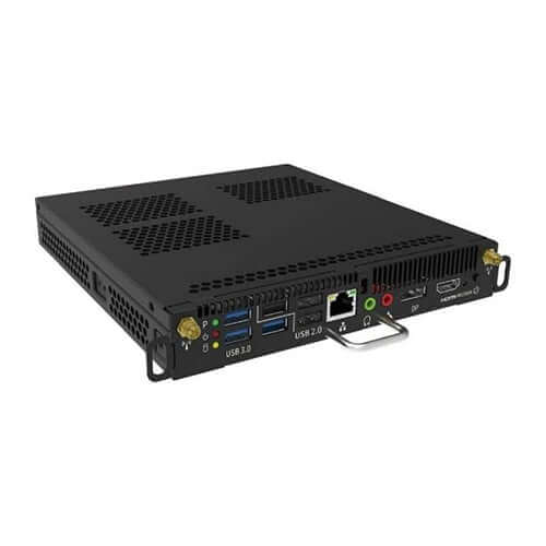 Imagen del ordenador OPS i5-8500 8GB 128GB SSD, vista trasera con puertos USB y HDMI.