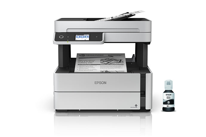 Impresora Ecotank multifuncional Epson M3170 con tanque de tinta y funcionalidades de escaneo y fax.