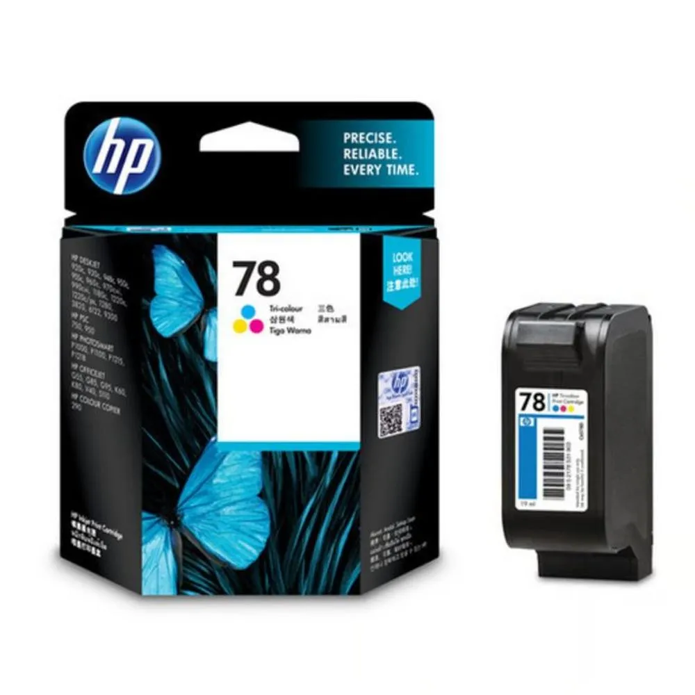 HP cartucho color C6578DL 450pgs 78 para impresora, empaque y cartucho mostrado.