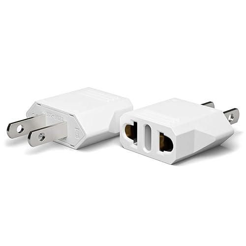 ADAPTADOR DE CORRIENTE (AC) MULTIPLE EUROPEO 110-250V blanco en vista lateral y superior.