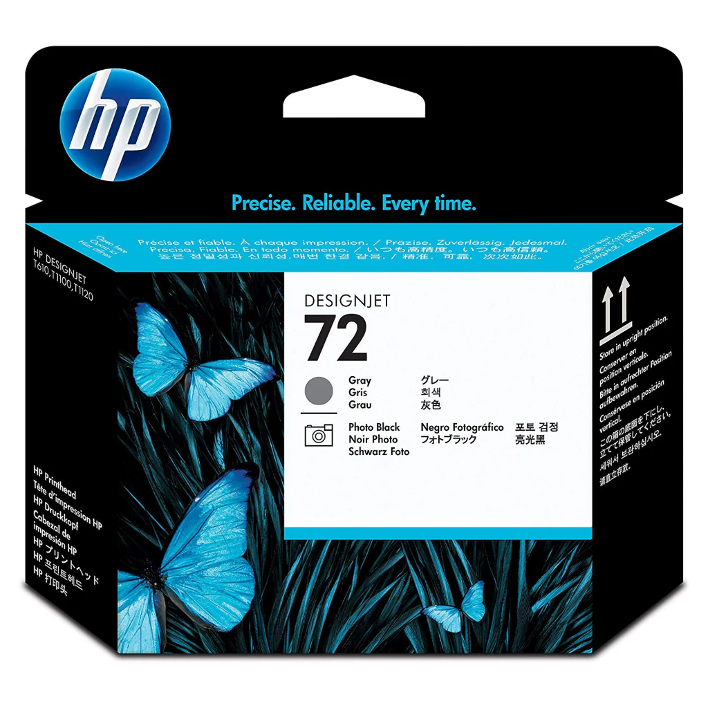 Caja del cabezal de impresión HP negro foto-gris #72 para plotter T790-T1300-T2300 C9380A con diseño de mariposas azules