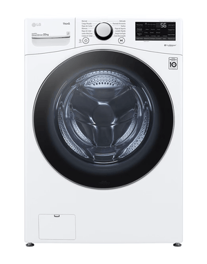 Lavadora frontal carga 22 kg LG blanca con tecnología TurboWash y motor Inverter Direct Drive.