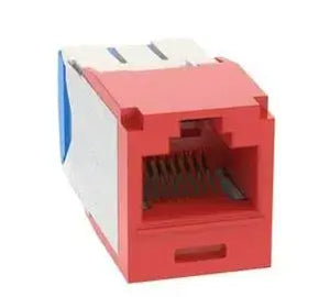 Módulo jack Cat6A rojo, ideal para conexiones de red, de alta calidad y rendimiento.