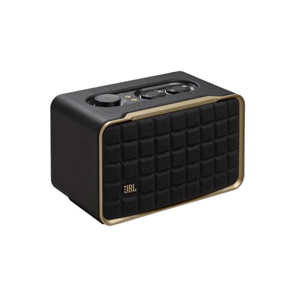 PARLANTE JBL AUTHENTICS 200 90W BLUETOOTH / WIFI / 3.5MM JBLAUTH200BLKAM black retro-style speaker with gold trim and top controls