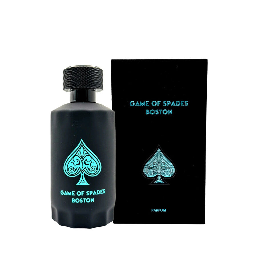 Bottle and packaging of JO MILANO GAME OF SPADES BOSTON parfum displayed