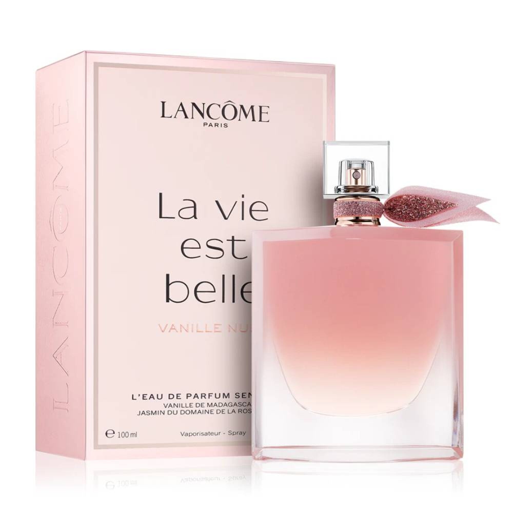 LANCOME LA VIDA ES BELLA VANILLE NUDE EDP 100 ML MUJER perfume bottle and packaging.