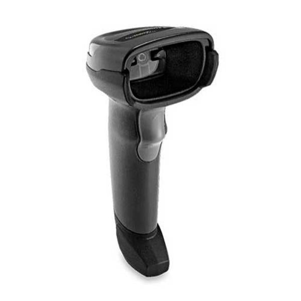 LECTOR CODIGO DE BARRA DS2208-SR7U2100SGW USB BLACK WITH PERP STAND handheld barcode scanner on white background