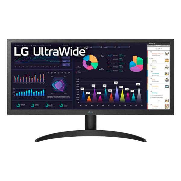 MONITOR 26" LG 26WQ500-B WFHD 2560 x 1080 75 HZ HDMI PLANO SLIM 195174035245 - ultrawide office monitor with charts