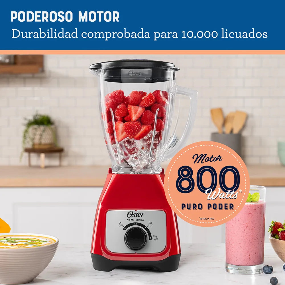 Licuadora Oster 2 Velocidades, Vaso De Vidrio, Motor Duradero 550W, Acople Metálico, 1.5L, Cuchilla Trituradora De Hielo, Acabado Rojo Productos De Cocina > Licuadoras Costa Rica