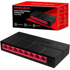 Switch Mercusys 8 PUERTOS MS108G(EU) 10/100/1000 compact black 8-port gigabit desktop switch with red ports and retail box