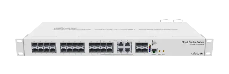 (CRS328-4C-20S-4S+RM) Cloud Router Switch Administrable L3, 4 puertos combo TP/SFP, 20 Puertos SFP, 4 Puertos SFP+ frontal view