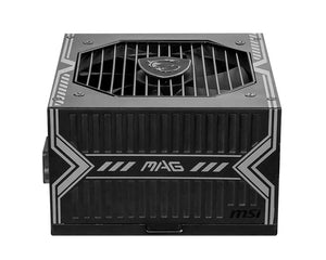 Fuente de poder modular MSI 550W, diseño elegante y ventilación eficiente para rendimiento óptimo.